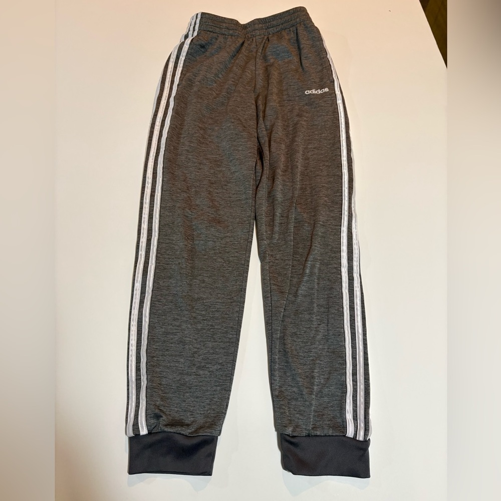 Adidas Kids Gray Joggers with White Stripes